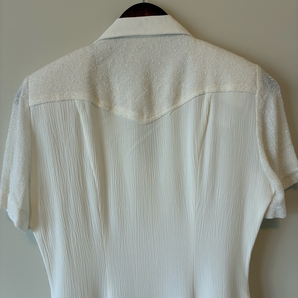 Linen blend Y2K white button down dress with faux cropped blazer 90s vintage - Picture 10 of 13